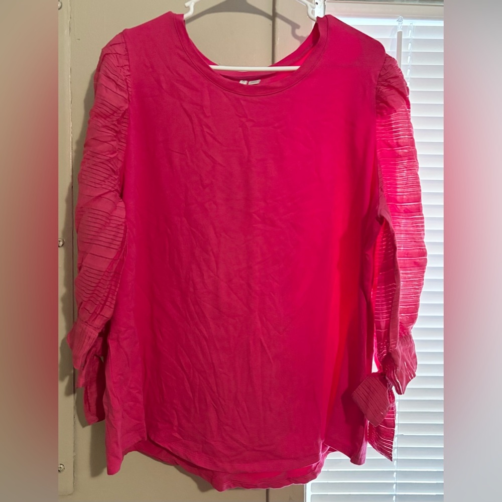 Cato Fuchsia Blouse with Ruched Sleeves